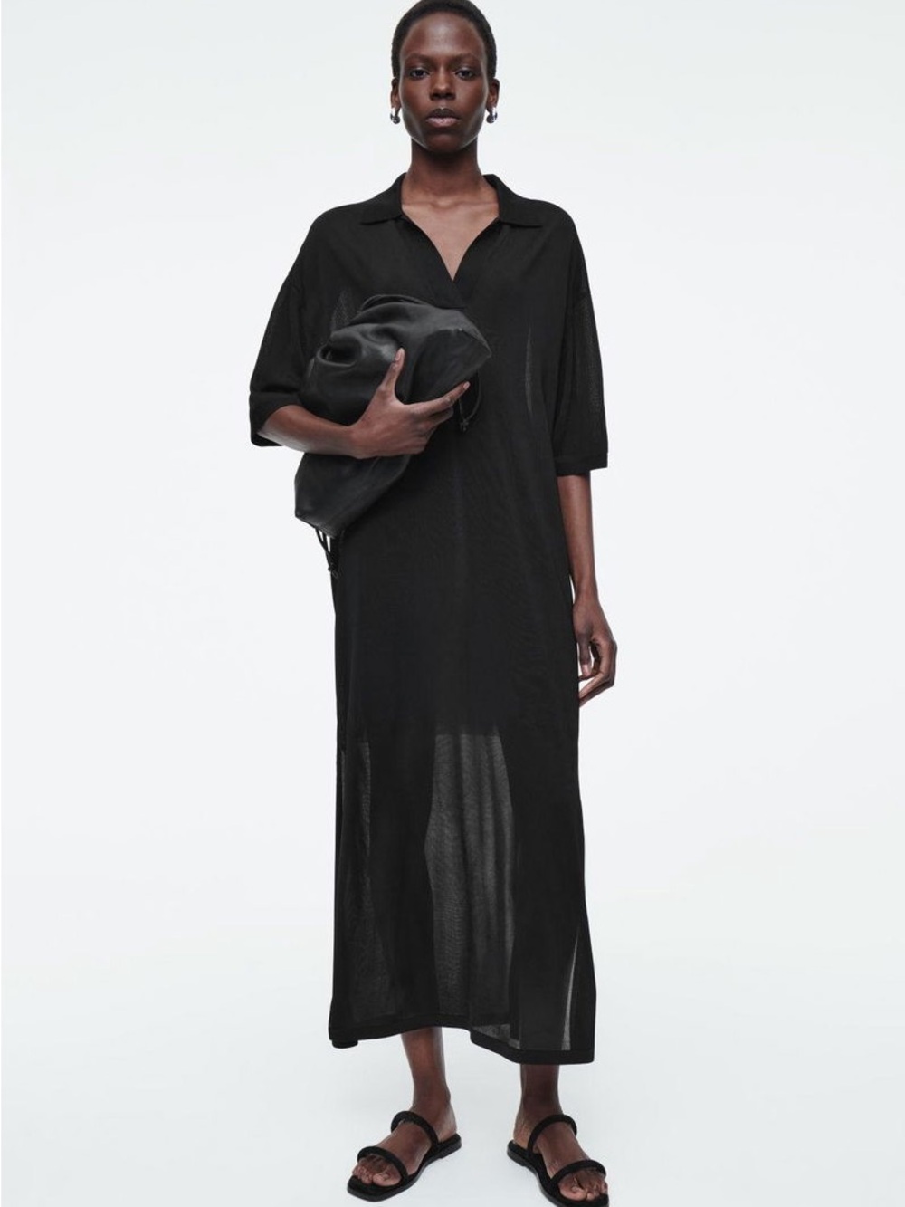COS Minimalist Short Sleeve Black Polo Maxi Dress, Resort, Sporty, Leisure